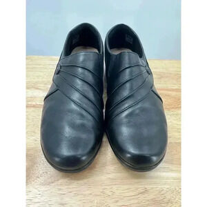 Clarks Black Wedge Loafer Slip-Ons‎ Leather Shoes Women's Casual Comfort Size 11